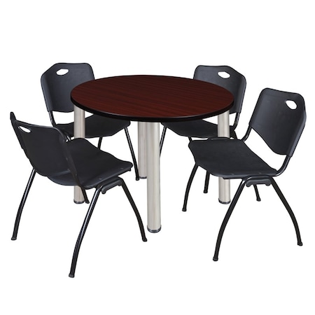 Kee Kee Round Table & Chair Set, Wood, Metal, Plastic Top, Mahogany TB42RNDMHBPCM47BK